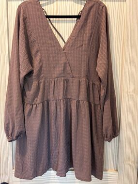 Women's Boutique Deep Brown Long Sleeve V-Neck Tiered Dress
